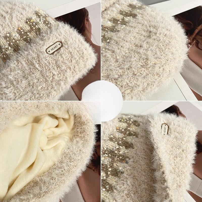 Hat Women's New Winter Style Color Blocked Plaid Thickened Knitted Hat Korean Version Versatile Plus Velvet Ear Protection Face Small Warm Hat