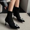Crystal Women Pointed Toe Snow Ankle Boots Suede Mid Heels Sexy Shoes Fashion Winter Chelsea Boots 2024 Trend Pumps Botas Mujer