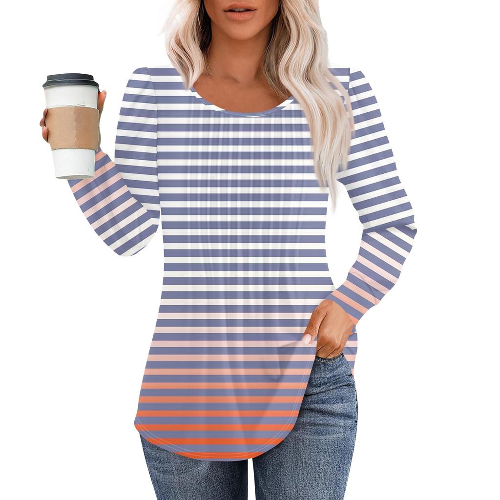 Рубашки с длинным рукавом для женщин, топы, нарядные повседневные блузки, плиссированные топы-туники с круглым вырезом