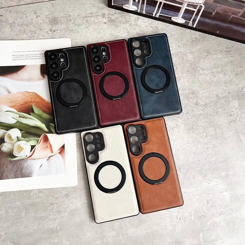 Премиальный чехол-книжка из ПУ-кожи с магнитной подставкой для Samsung S26 Ultra S25 S24 S23 Plus, матовый, с ощущением кожи, противоударный защитный чехол