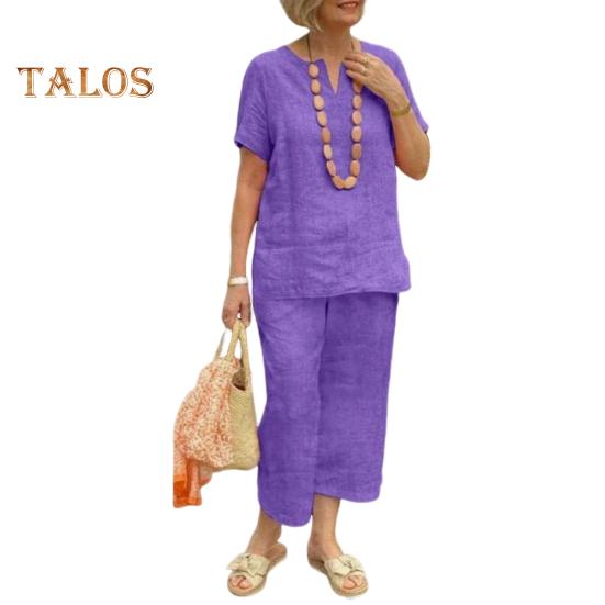 2Pcs Short Sleeve Blouse Pants Set for Women Loose Top Wide Leg Pants Sets Solid Tracksuit Outfit Summer Casual Matching Outfit for Home Office Party