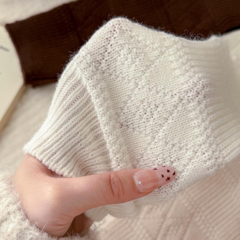 Гольфы укороченные Утолщенные шерстяные чулки Корейские простые с ромбовидным темным узором Гольфы до середины голени Гольфы, стройнящие икры