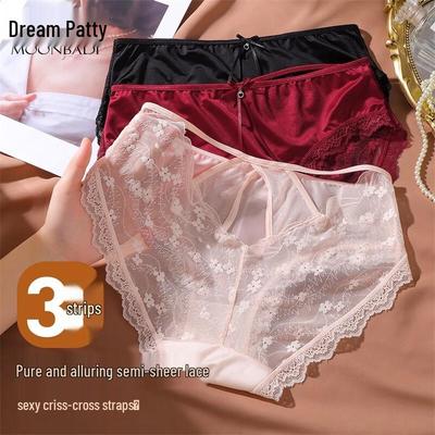 Mengbati Женские сексуальные атласные кружевные трусы-треугольники, 3 шт.