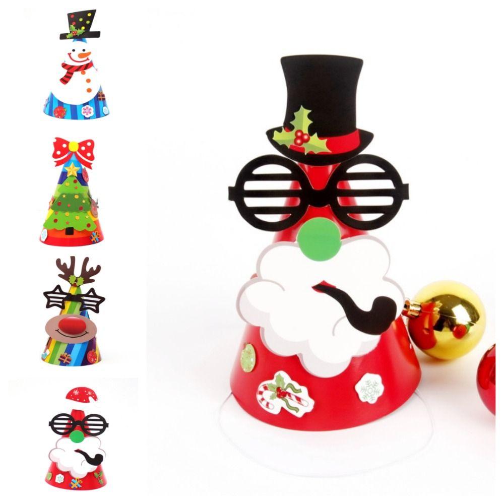 Paper DIY Christmas Hat Toy Santa Claus Kids Xmas Arts Hats Handmade Santa Hat Kindergarten