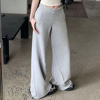Серые повседневные брюки в стиле ленивых, спортивные брюки, широкие брюки, женские летние новые свободные прямые брюки с низкой талией, брюки до пола