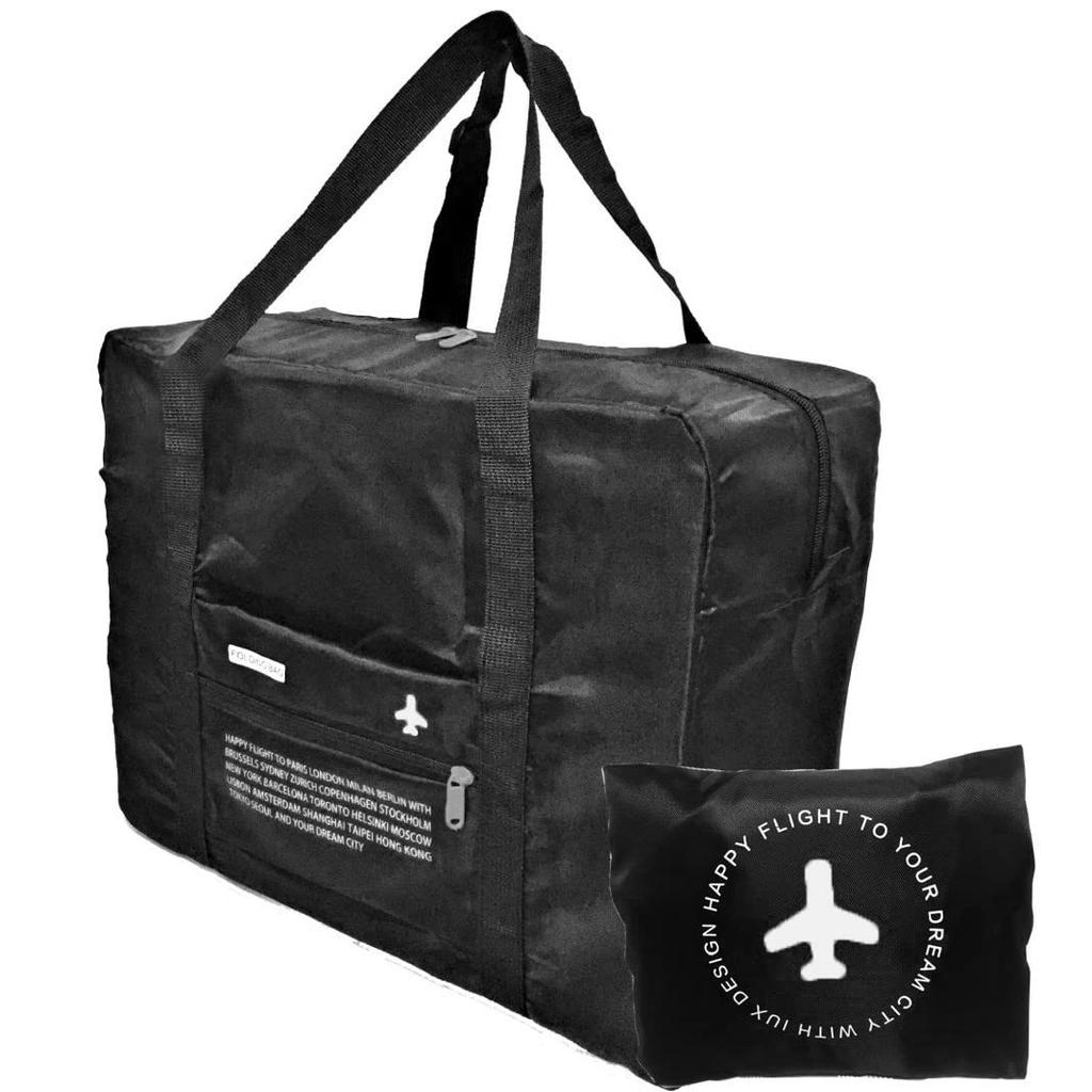 Foldable Boston Bag with Storage Large Can Be Attached To Bag Pouch, Capacity, Carry-on Size, Suitcase, Carry-on (all Black)