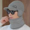 Men's Winter Knitted Hat with Plush Ear Protection and Neck Scarf Set for Outdoor Cycling - Warm, Cold, and Windproof.