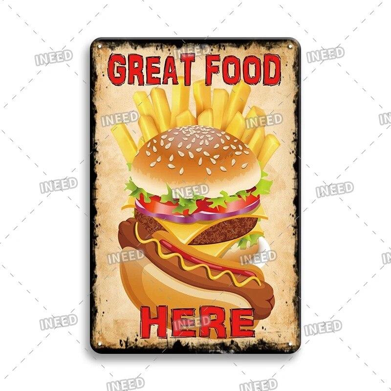 Mfoever Burger Sign Best In Town Beef BBQ Vintage Decor Hotdogs Kitchen Decorations Wall Plaque Retro Decor Vintage Food Sign