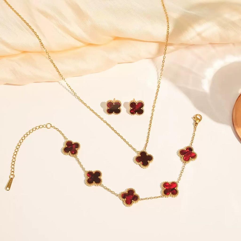 3 модных украшения из титановой стали: ожерелье-клевер, браслет, серьги, роскошный подарок на День святого Валентина, День матери