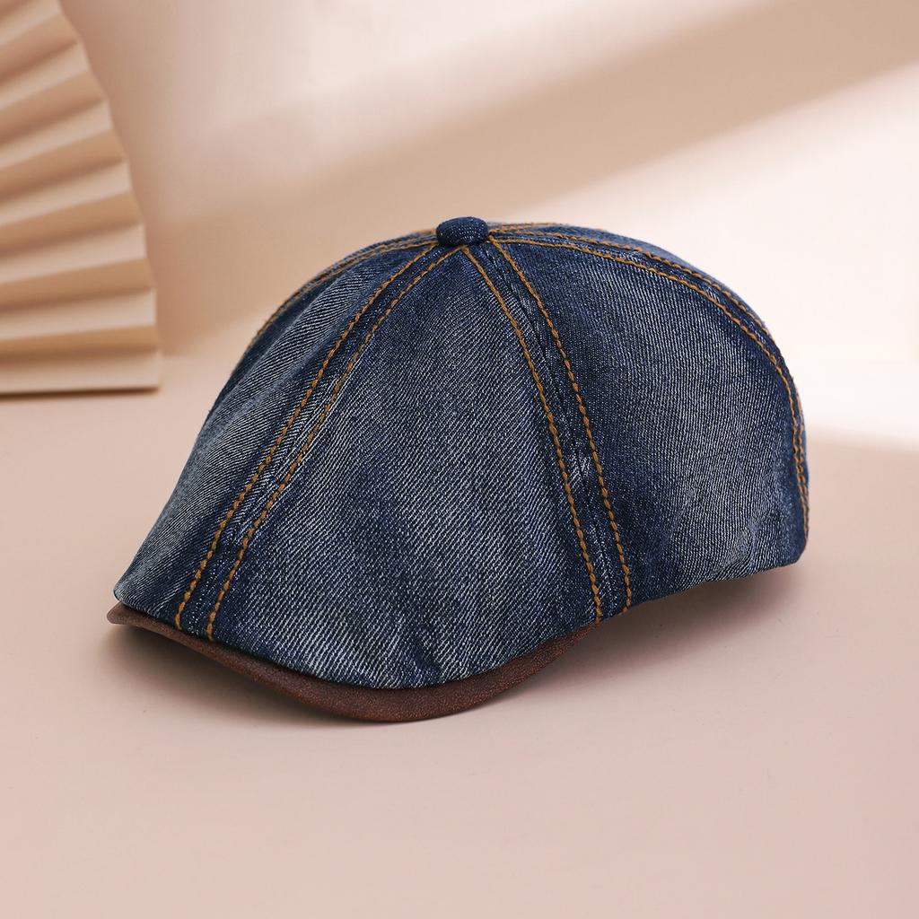 New workwear retro washed hexagonal leather brim front cap, trendy and fashionable British style, versatile baseball cap