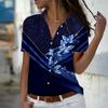 2025 Лето Новая Мода Женская Повседневная Рубашка Топ с Коротким Рукавом и V-образным Вырезом на Пуговицах с Принтом Бабочек