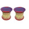 Eco-Friendly Cane Wood Bamboo Sitting Stool, Mudda for Indoor/Outdoor (Blue, Red: Set of 2)