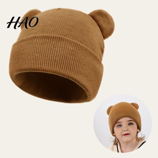 Soft Newborn Headwear Baby Winter Knitted Hat, Cute Bear Ears Cozy Knit Daily Wear Infant Accessory Warm Skull Cap for Toddler Boys Girls, 0-36 Months