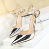 Style Simple Thin Heel Super High Heel Shallow Mouth Pointed Patent Leather Sexy Nightclub Thin Word with Women's Sandals