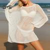 Women Cover Up Dress Batwing Long Sleeve See-through Hollow Mesh Bikini Cover Up Quick-Drying Breathable Beachwear