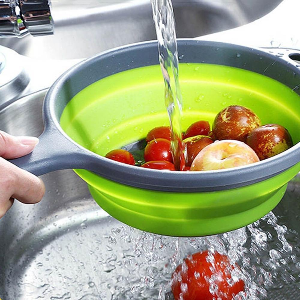 Collapsible Foldable with Handle Silicone Colander Dish Draining Basket Drainer Strainer