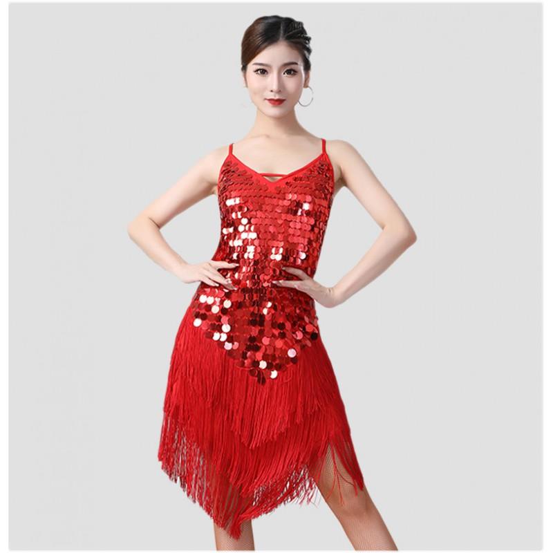 Latin Dance Dress Sequined Tassel Stage Performance Costume Women Sexy Party Wear