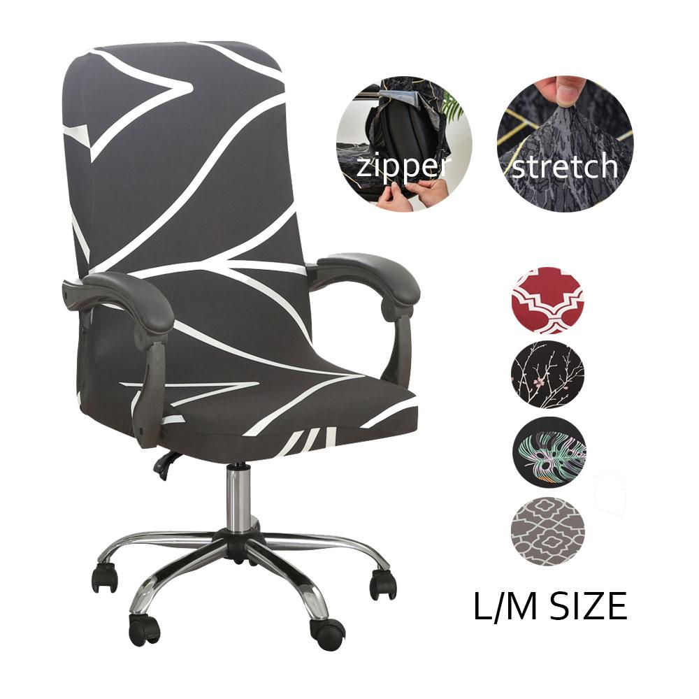 Office Computer Chair Cover Dust-proof, Geometry Stretch Printed, Elastic Game Chair Slipcover, Rotatable Armchair Protector,M/L