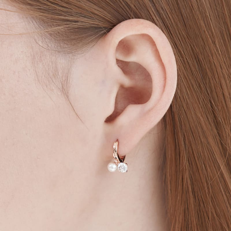 CRANNE 14K GF Жемчуг Кубический Цирконий Точечные Серьги-Гвоздики One-Touch C24EGF196
