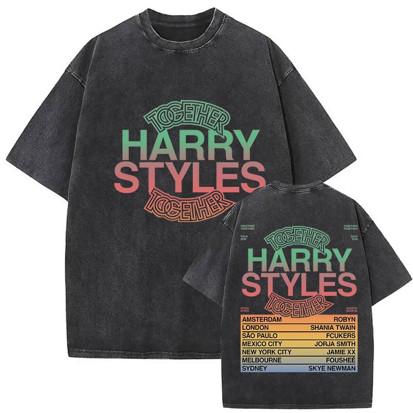Футболка унисекс Harry Styles Together Tour, винтажная стирка, мужская женская, модная, поп-музыка, оверсайз, хлопковая, с принтом