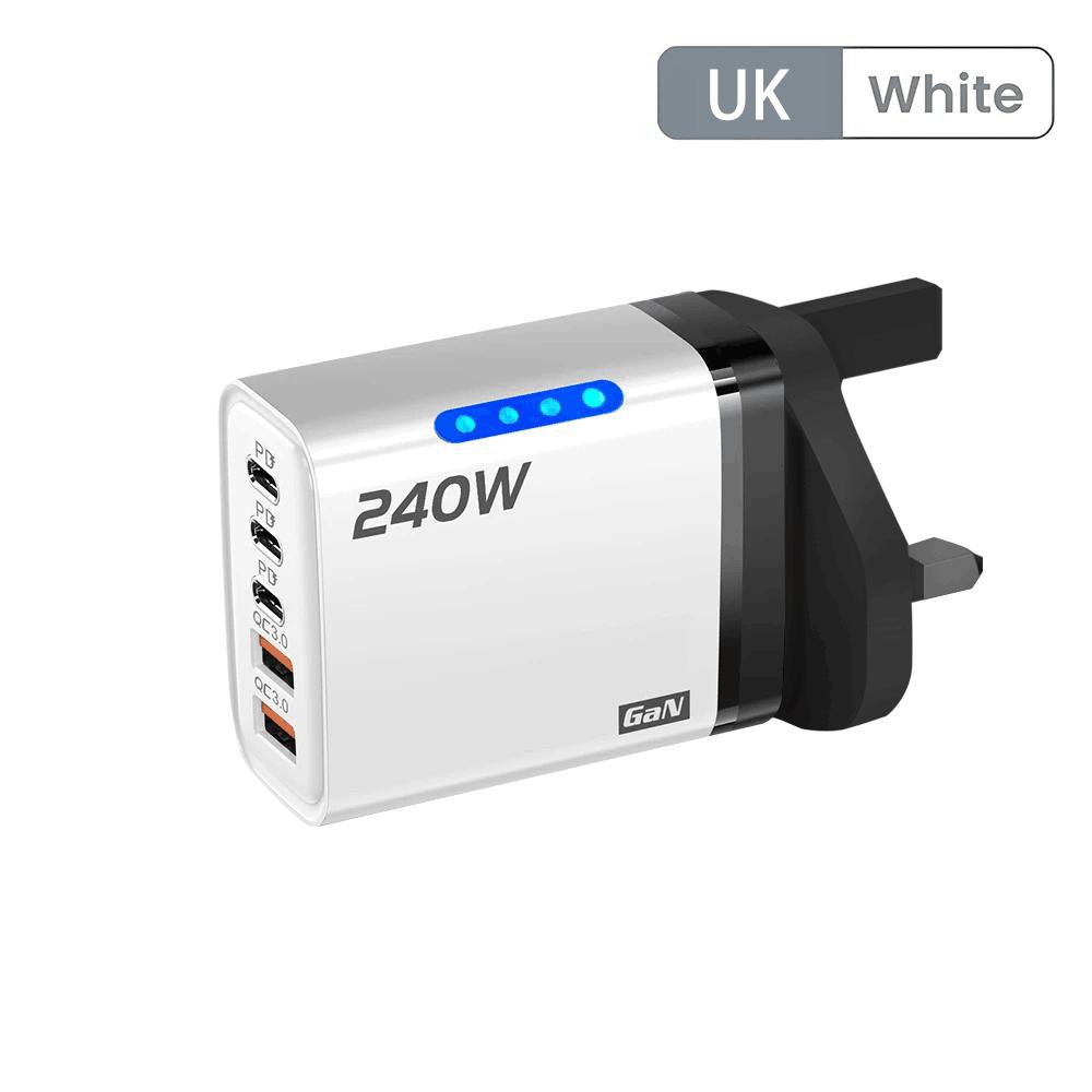 240W 5 in 1 GaN USB C Charger Fast Charge Phone Charger Adapter 10A Type C Cable For Samsung EU/US/UK Plug Charger