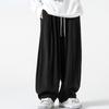Men Solid Color Elastic Waist Drawstring Wide Leg Trousers