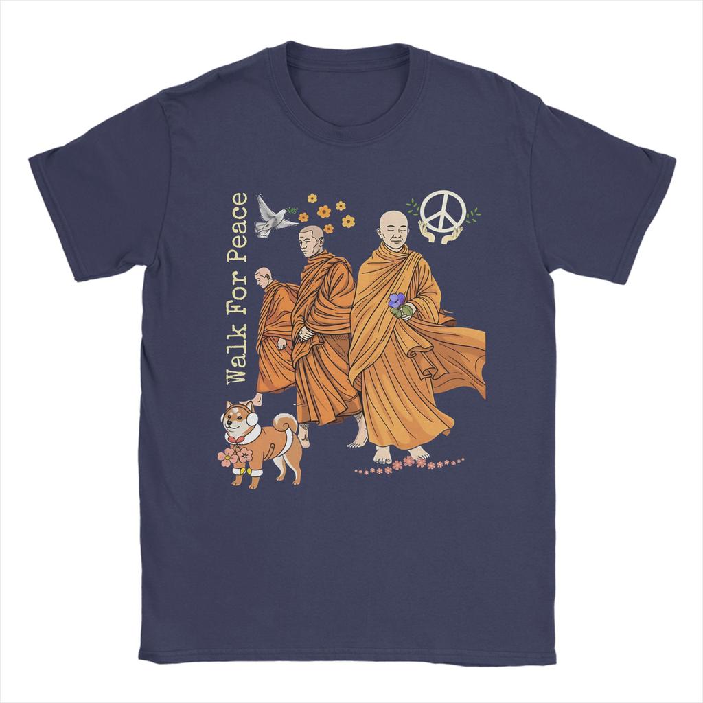 Walk For Peace Monks Aloka Dog T Shirt Unisex Women Cotton Funny TShirts Crewneck Tee Shirt Short Sleeve Tops Gift Idea