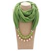 Women Fashion Jewelry Faux Pearl Pendant Chiffon Necklace Solid Color Scarf