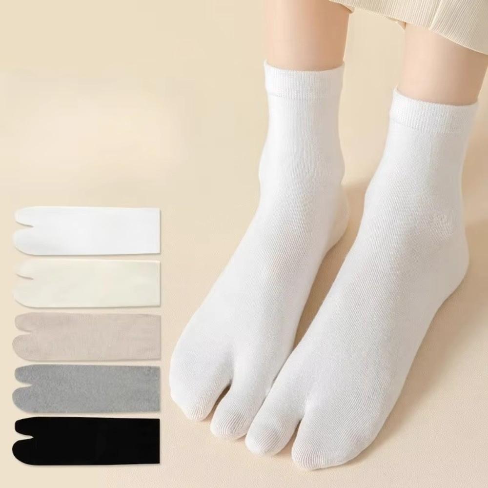 Thin Split Toe Sock Solid Color Mid-Calf Socks Japanese Style Tabi Toe Socks Girls