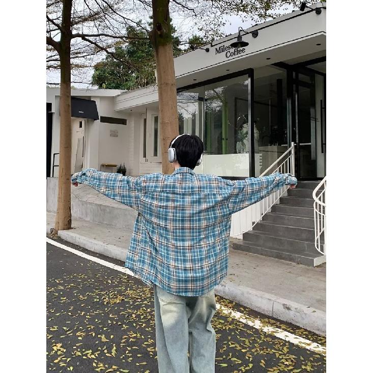 2024 Клетчатая рубашка с длинным рукавом в японском стиле Гонконга Ins Свободная рубашка для мальчиков Летнее модное универсальное повседневное пальто