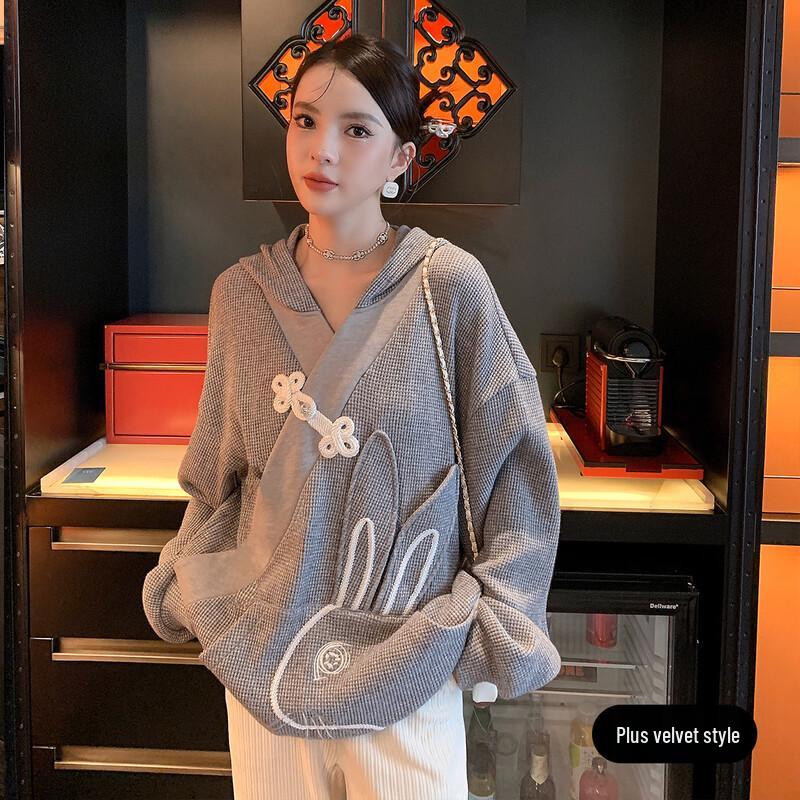 Женская толстовка с капюшоном на флисовой подкладке в китайском стиле JK&JS