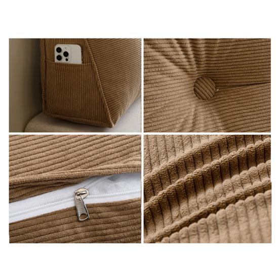 Headboard Wedge Cushion Corduroy Triangle Headboard Pillow with Side Pocket Ergonomic Back Support Daybed Pillow for Reading Sitting Working