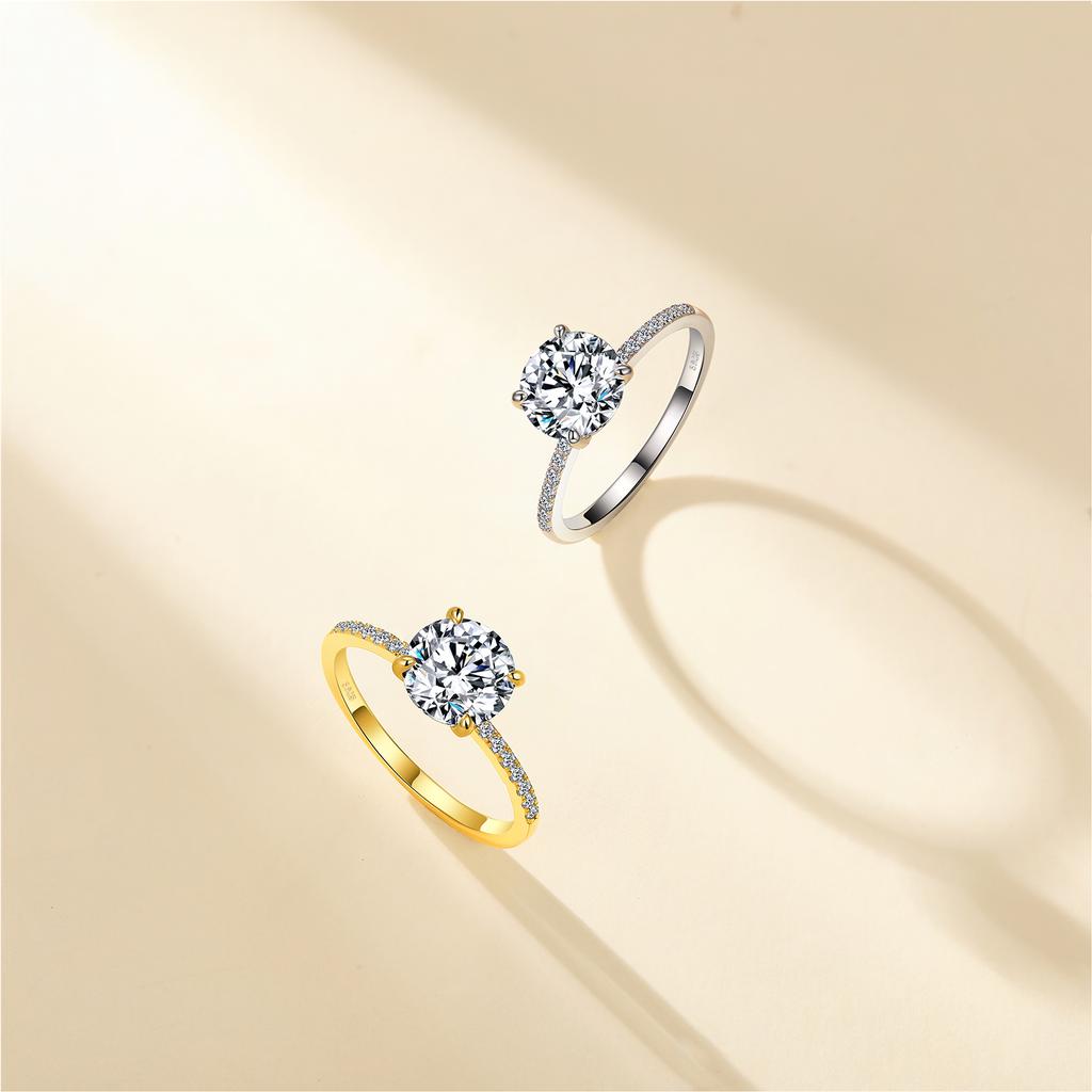 2.15 CTW S925 Sterling Silver Round Cut Moissanite Engagement Ring Pave Accent Solitaire Bridal Ring for Women