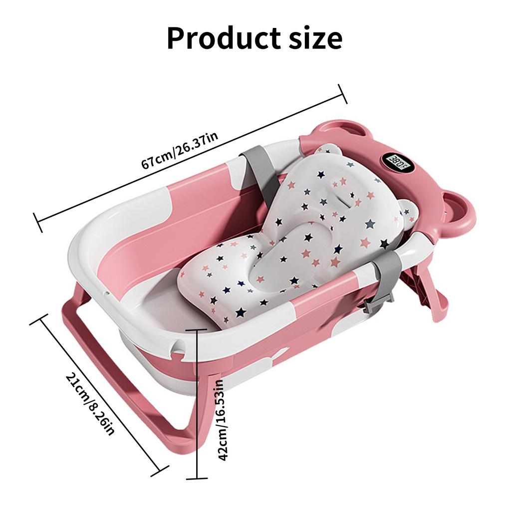 Складная силиконовая детская ванночка Экологичная детская ванночка Мягкая подушка Термометр Водонепроницаемая Цифровое измерение температуры