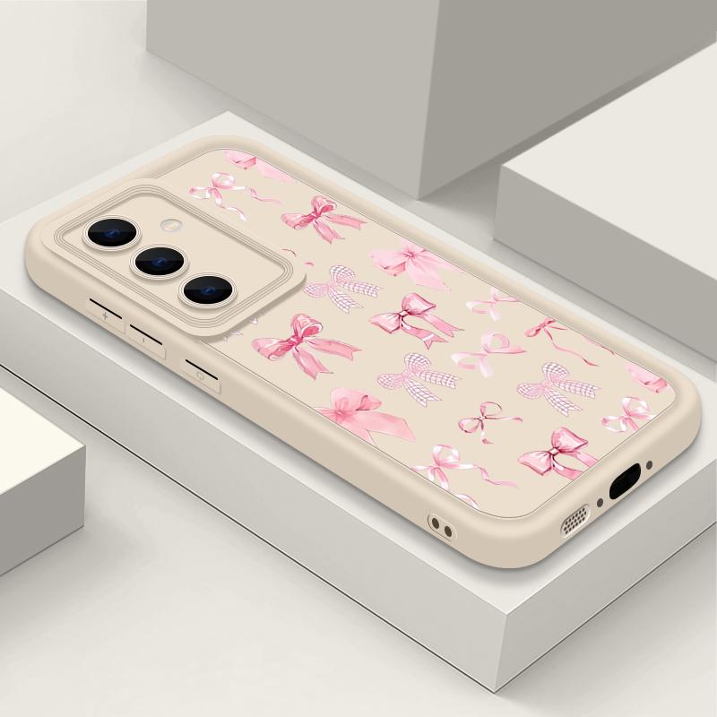 Для Samsung S25 Ultra S24 FE S23 Plus A56 A36 A16 A15 A55 A35 A26 A06 чехол розовый бант принт матовый TPU мягкий противоударный защитный объектив телефона чехол