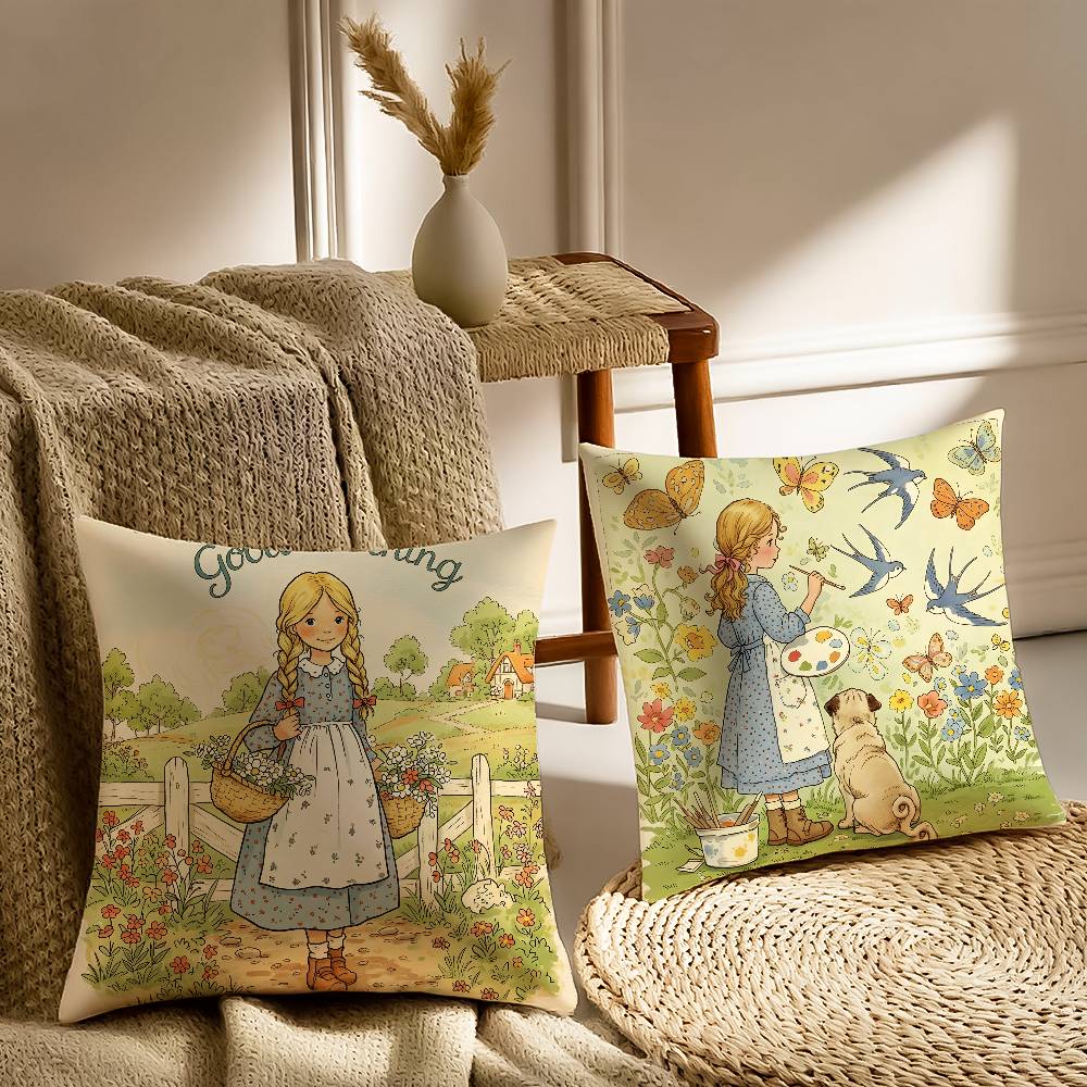 Art Sarah Kay S-Swing Girl-MT Pillow Case Printed Brushed Fleece Pillow Baby Skin-Touch Eco-Friendly Dye-Sublimat