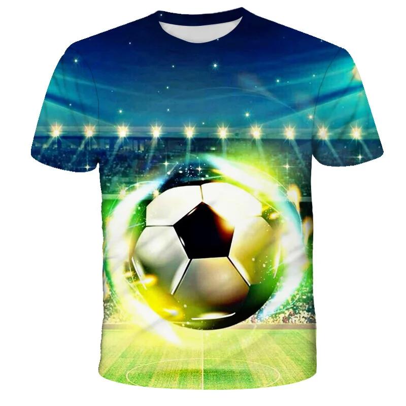 Модная детская футболка с принтом «Football Flame» с 3D-принтом для мальчиков и девочек, повседневные футболки, подростковые топы, детская одежда, забавная спортивная уличная одежда