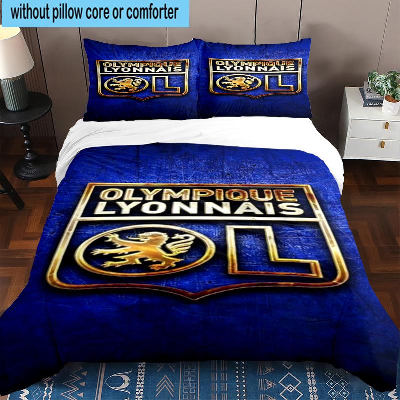 3pcs Lyon Football Crest Printed Bedding Set Duvet Cover Closure Includes 1 Duvet Cover & 2 Pillowcases Bedding Sets Home Decor Gifts