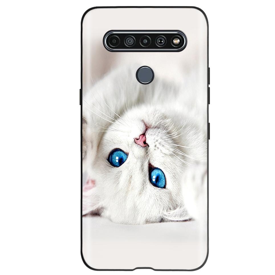 Black TPU Cover For LG K61 2020 CaseCute Cat Pattern Coque For LG K61K 61 LGK61 Luxury Matte Shockproof Protection Etui Bumper