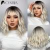 Ombre Blonde Short Bob Synthetic Wig For Women With Bangs White Gold Body Wave Cosplay Lolita Natural Heat Resistant Hair