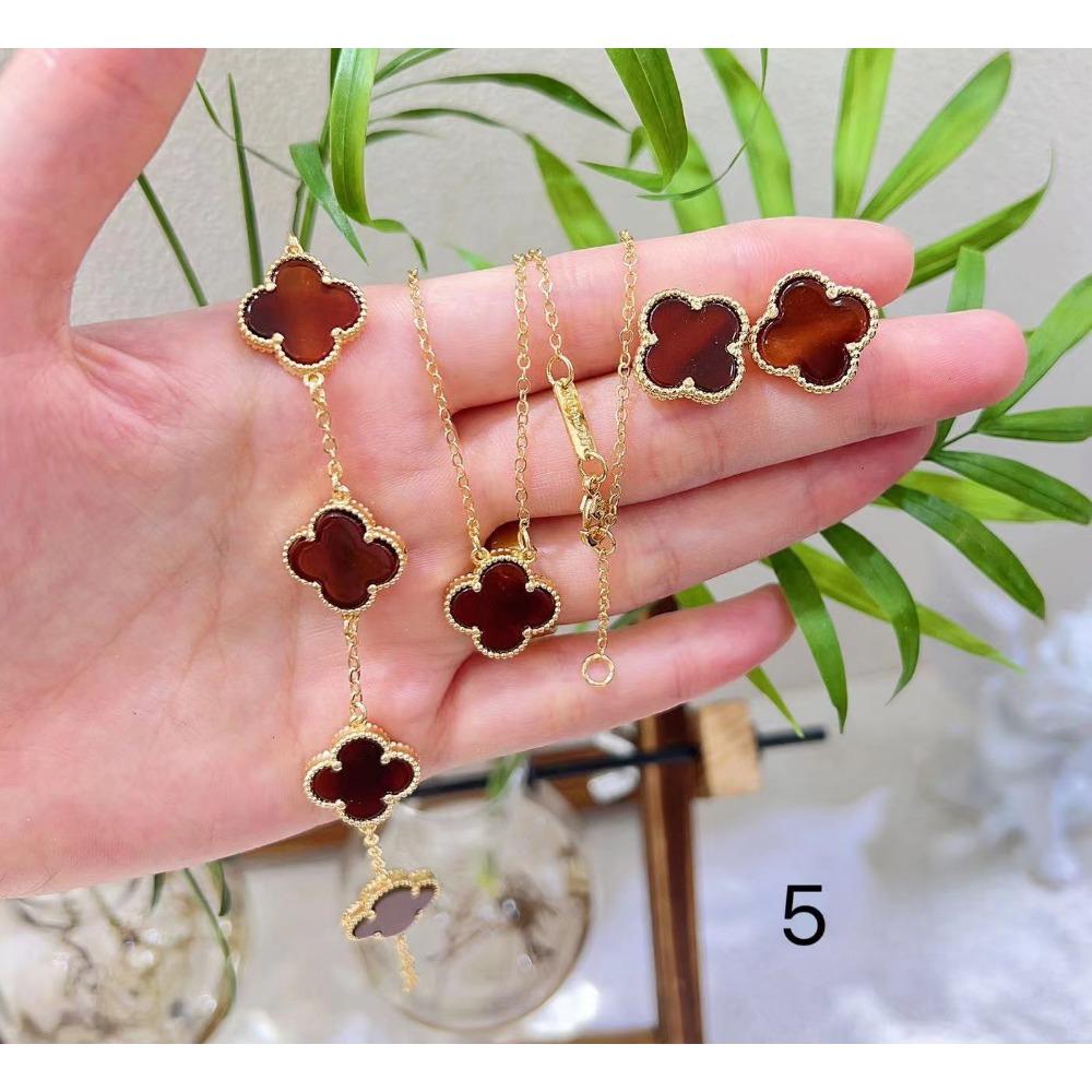 Набор украшений из 4 предметов Новый браслет-клевер с четырьмя лепестками, ожерелье, серьги