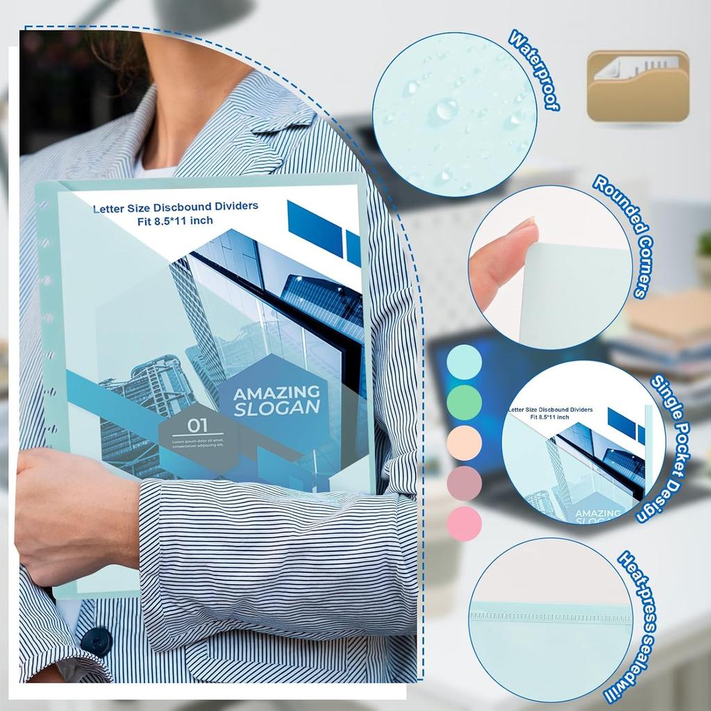 5 Pcs Discbound Letter Size Planner with 9.3 * 11inch Dividers and Pockets - 11 Disc Planner Folder Binder