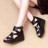 High Quality Soft Leather PU Sandals High Heel Platform Sandal Boot Wedge Peep Toe Women's Shoes Hollow Roman 2024