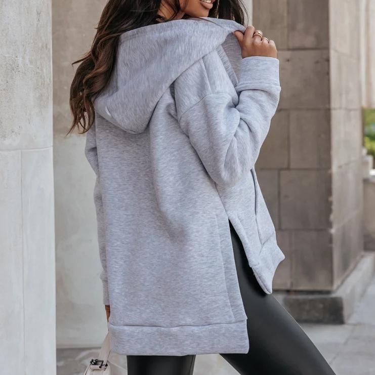 Осенне-зимние толстовки, женские спортивные толстовки, свободная толстовка с карманом и молнией