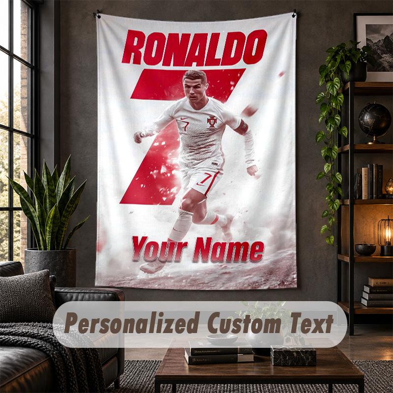 Personalized Wall Tapestry,Cristiano Ronaldo Custom Text, Soft Fabric Wall Art For Indoor Decoration