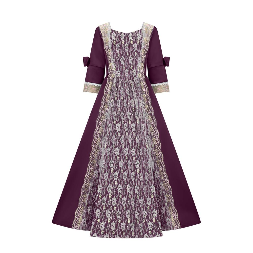 Женская мода Ретро-спектакль Танцевальное представление Кружевное кружевное вечернее платье с расклешенными рукавами