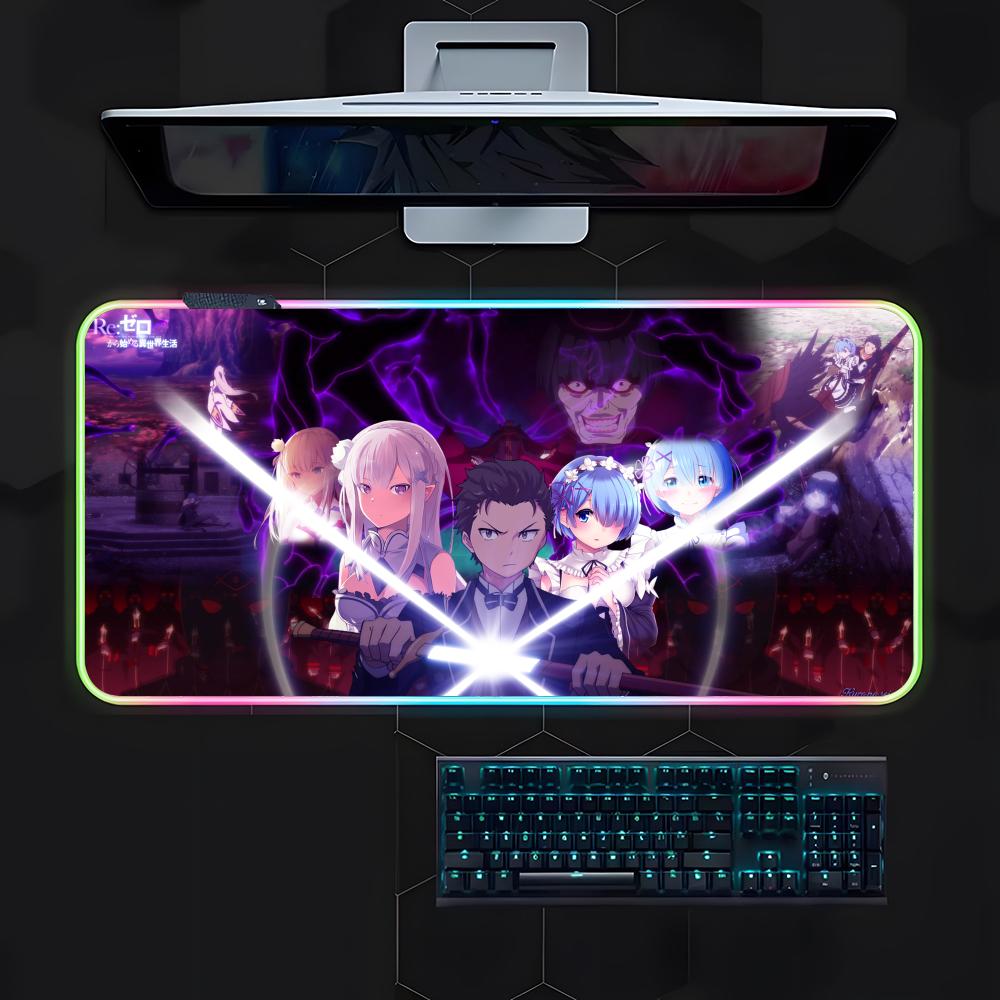 Аниме Мультфильм R-ReZero Коврик для мыши Геймерский Светящийся LED Коврик для мыши Игровой стол RGB Коврик для стола Клавиатура ПК Коврик для мыши