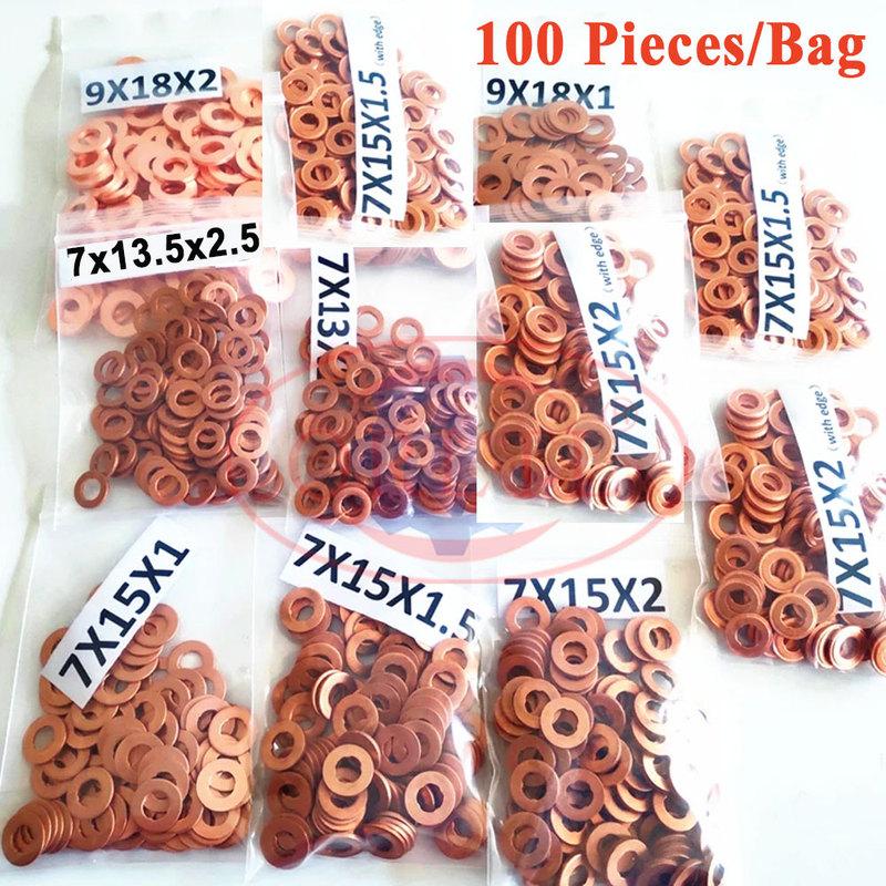 ORLTL 100PCS Fuel Injector Copper Washers F00VC17504 Diesel Nozzle Shims F00VC17503 F00VC17505 Auto