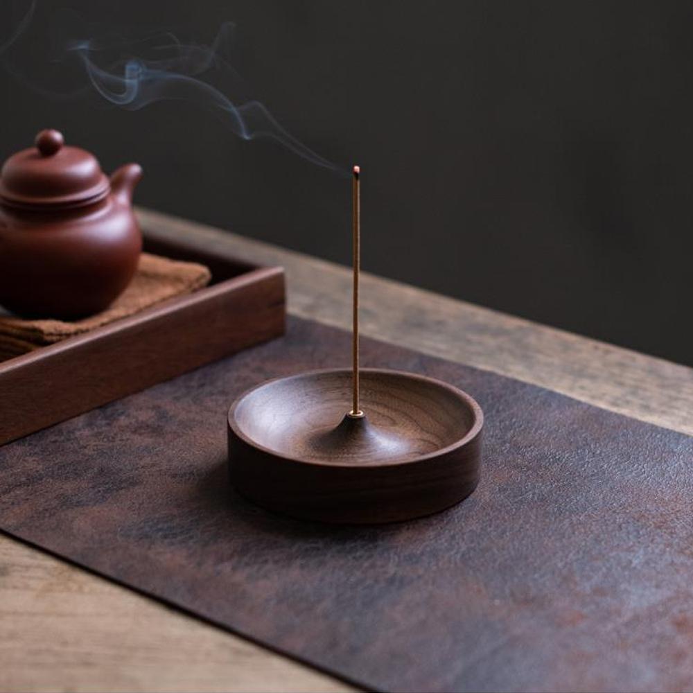 1pc North American Black Walnut Solid Wood Incense Stick Handmade Tea Ceremony Round Incense Burner Agarwood Tray Holder