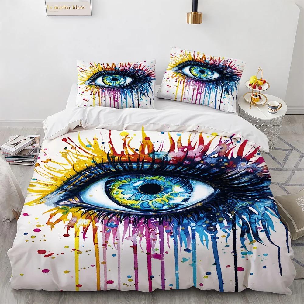 Пододеяльник Big Eye Пододеяльник Цветная Живопись Искусство Пододеяльник Королевский Размер для Подростков Взрослых Детей Полиэстер Комплект Постельного Белья
